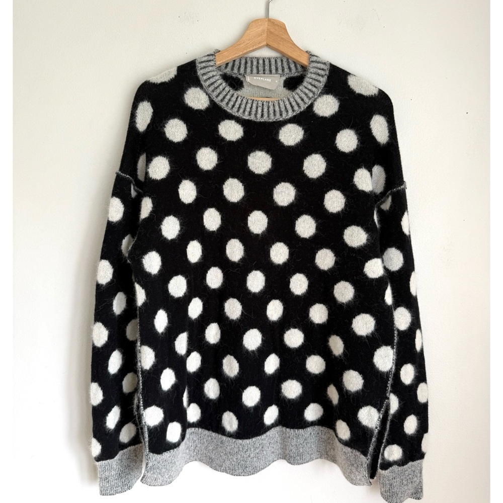 Everlane Alpaca Polka Dot Oversized Crew Sweater in Black Snow Polka Dot - Picture 2 of 6